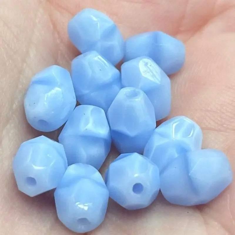12 Vintage Blue German Rhombus Diamond Glass Beads - Sea Beads