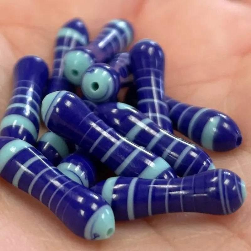 12 Vintage Blue Italian Glass Beads - Sea Beads
