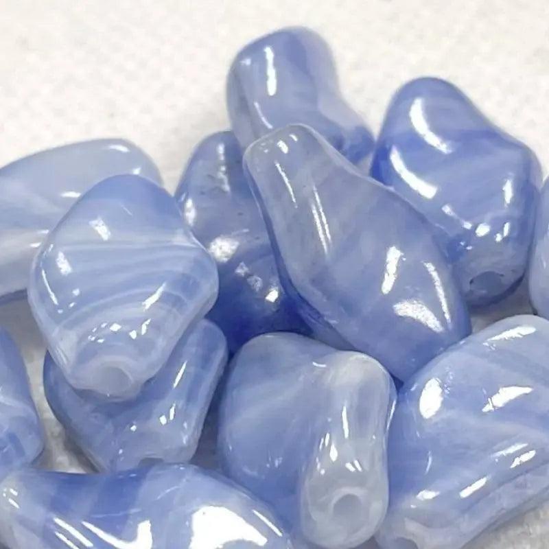 12 Vintage Blue Luster Striped Oval Twist Glass Beads - Sea Beads