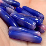 12 Vintage Blue Pink Italian Tube Glass Beads - Sea Beads