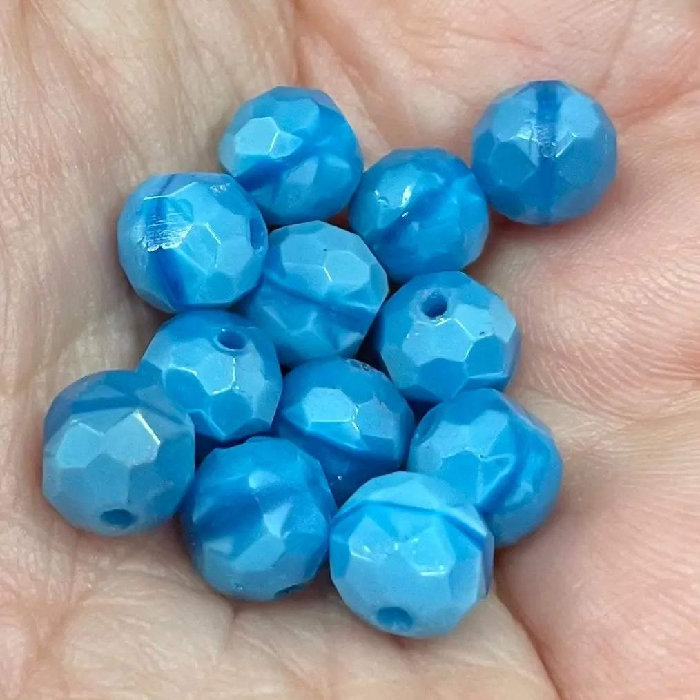 12 Vintage Blue Turquoise German Blue Glass Beads - Sea Beads
