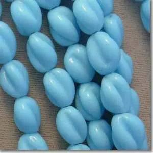 12 Vintage Blue Turquoise Twist Oval Glass Beads - Sea Beads