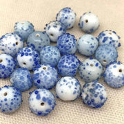 12 Vintage Blue White Sugar Glass Beads - Sea Beads