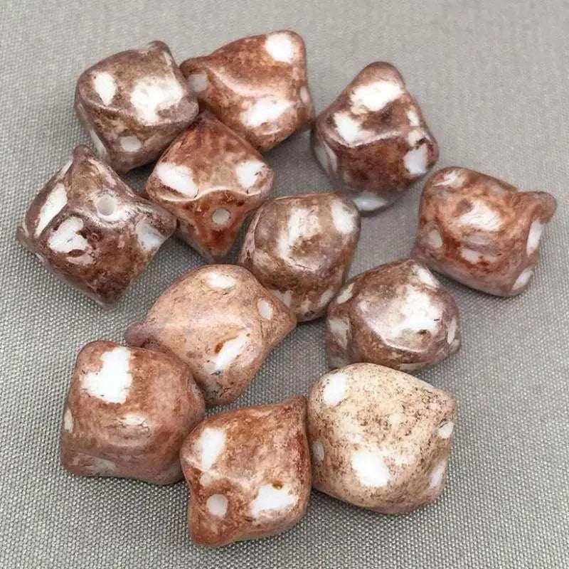 12 Vintage Brown Austrian Baroque Picasso Glass Beads - Sea Beads