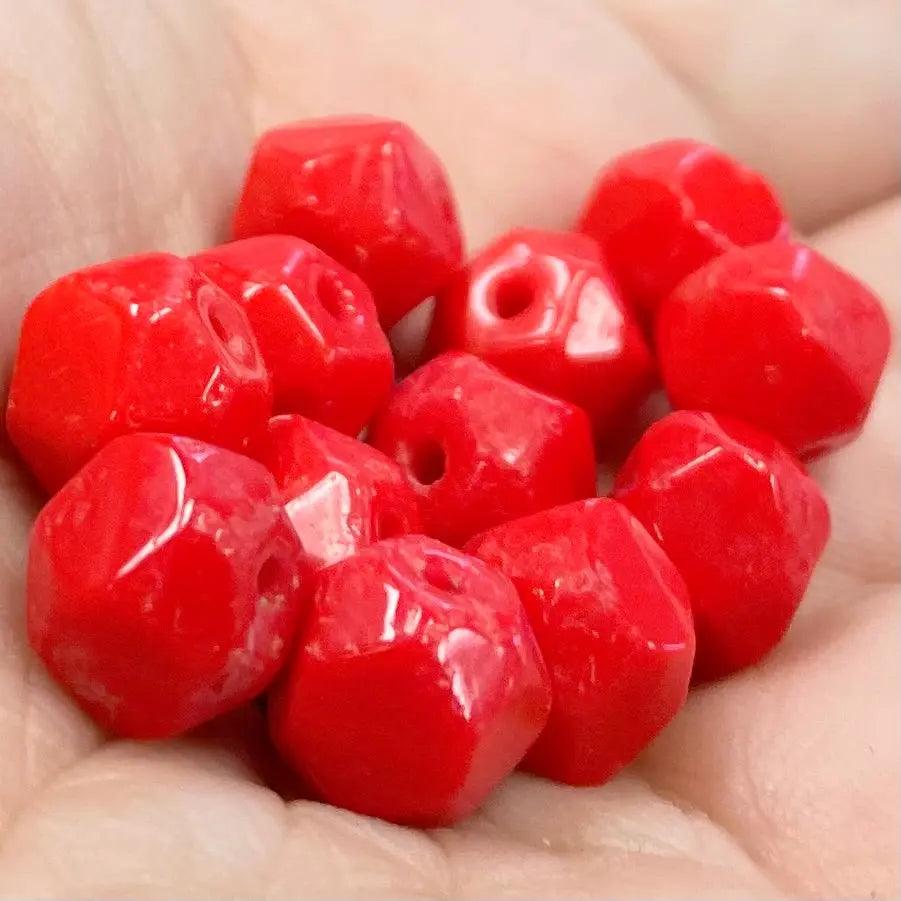 12 Vintage Cherry Red English Cut Glass Beads #8294 - Sea Beads