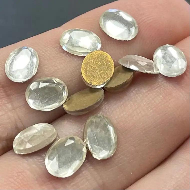 12 Vintage Clear Crystal Oval Glass Cabochons #8318 - Sea Beads