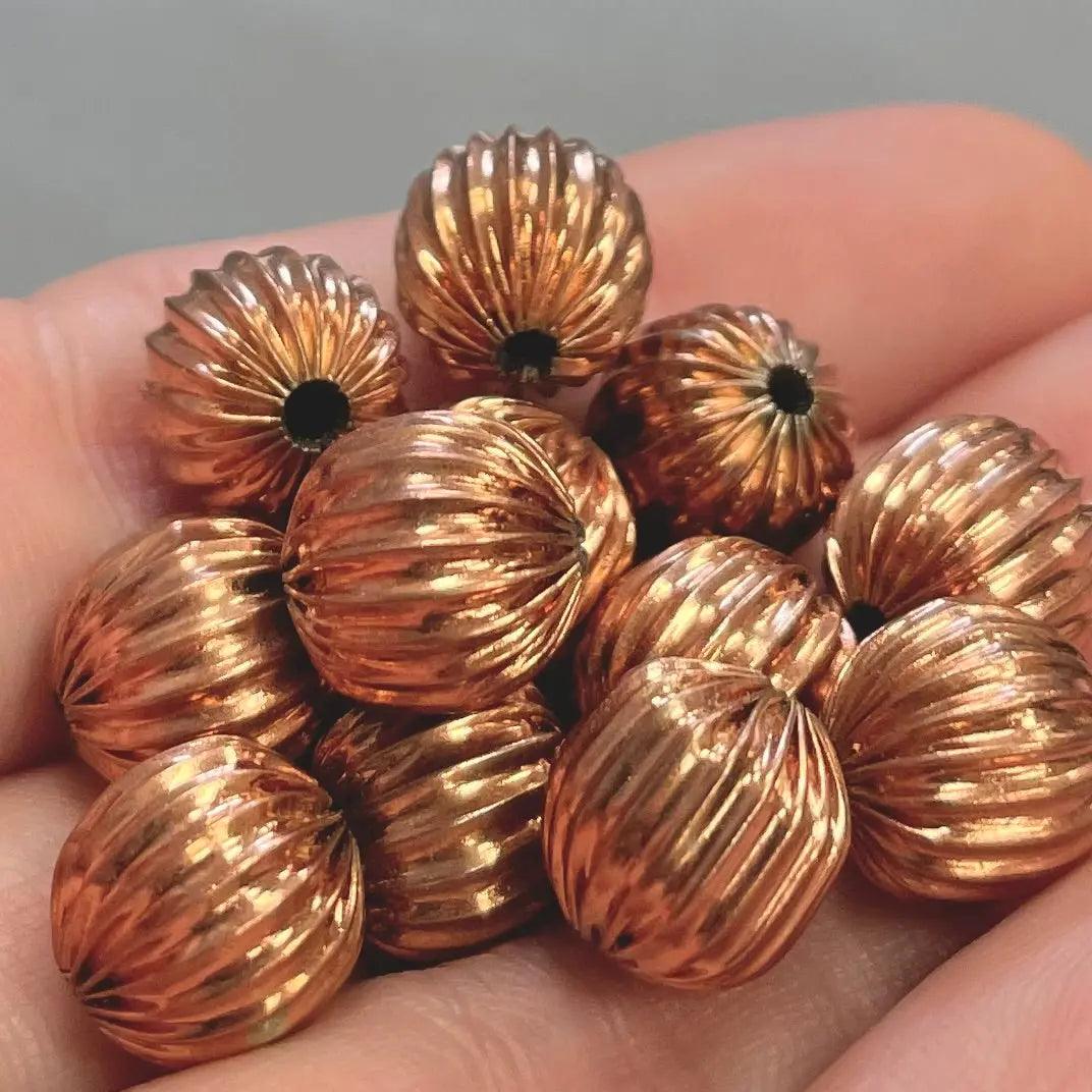 12 Vintage Corrugated Metal Round Beads - Sea Beads