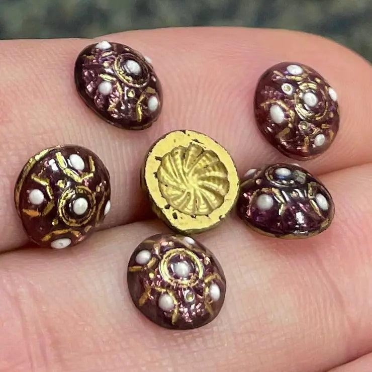 12 Vintage Embellished Victorian Amethyst Glass Stones #8929 - Sea Beads