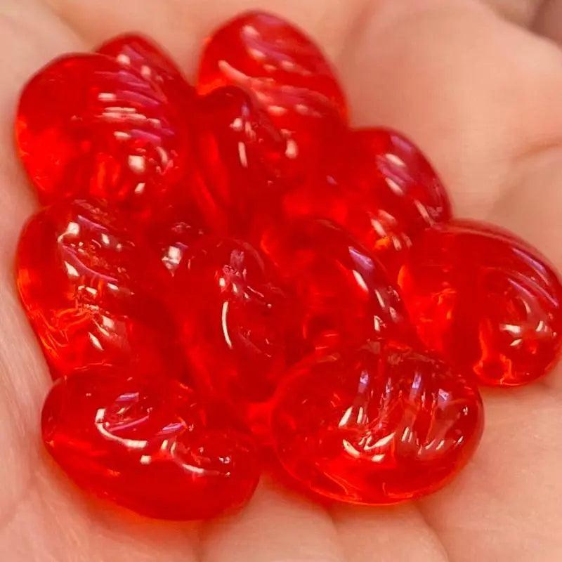 12 Vintage Fire Red Oval Glass Beads - Sea Beads