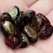 12 Vintage Garnet Red Gold Oval Glass Beads #8673 - Sea Beads