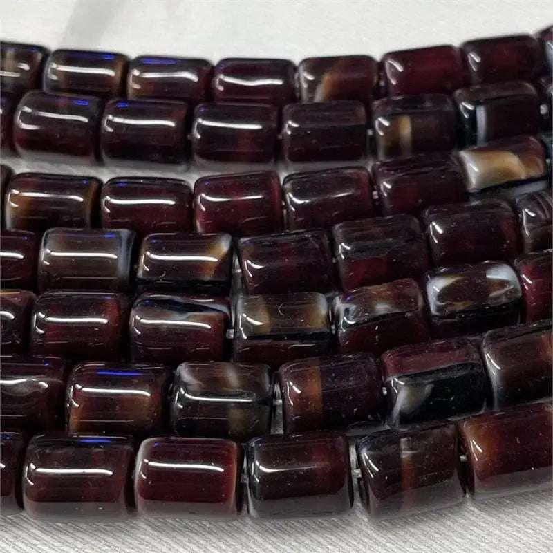12 Vintage Red Burgundy German Barrel Glass Beads - Sea Beads