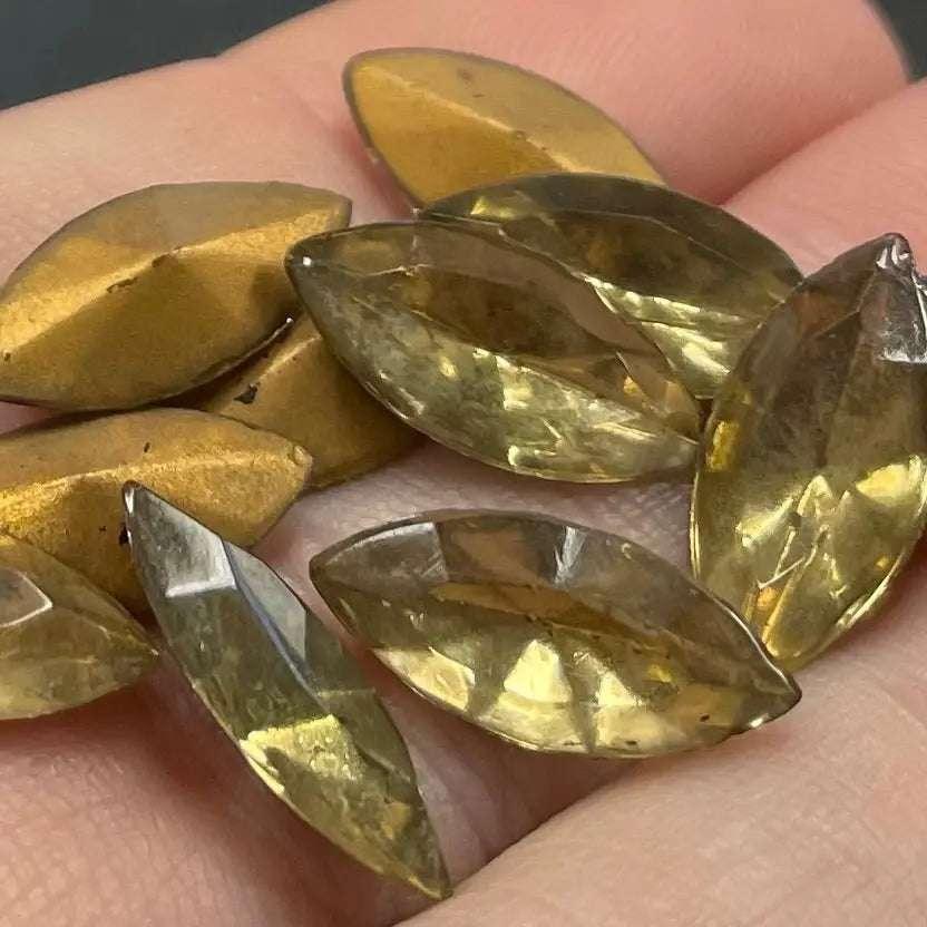 12 Vintage Golden Brown Navette Glass Stones - Sea Beads