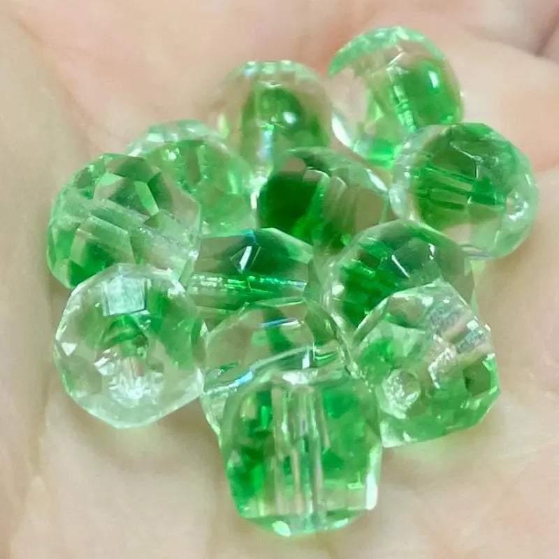 12 Vintage Green Clear Givre German Glass Beads - Sea Beads