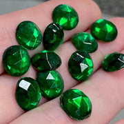 12 Vintage Green German Round Glass Cabochons - Sea Beads