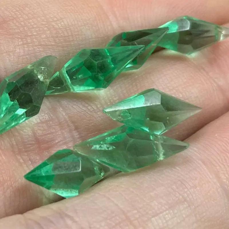12 Vintage Green Glass Diamond Pendants - Sea Beads
