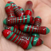 12 Vintage Green Red Italian Glass Beads - Sea Beads