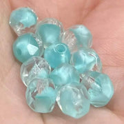 12 Vintage Green Turquoise Givre German Glass Beads - Sea Beads