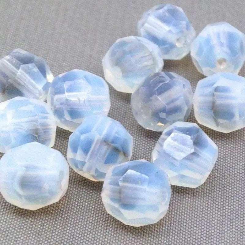 12 Vintage Grey Givre German Opal Glass Beads - Sea Beads