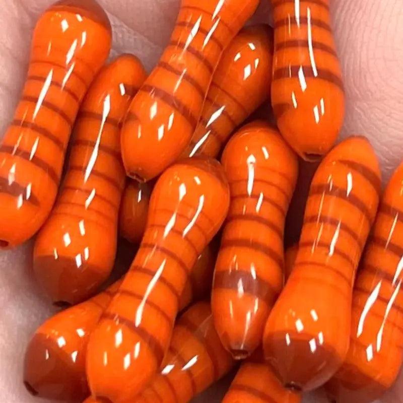 12 Vintage Italian Orange Brown Striped Glass Beads #8890 - Sea Beads