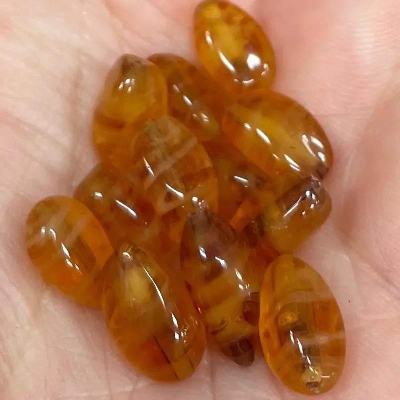 12 Vintage Japan Honey Striped Oval Glass Beads #4905 - Sea Beads