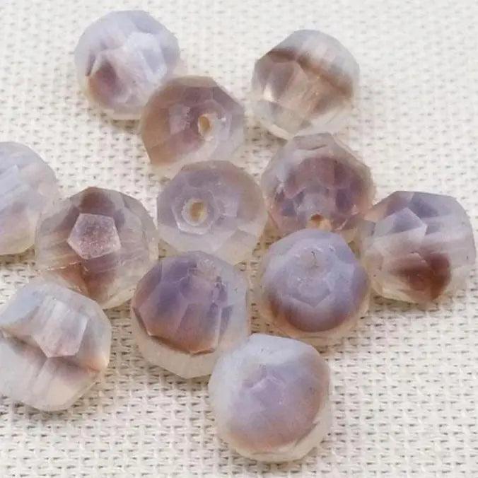 12 Vintage Brown White German Givre Opal Round Glass Beads - Sea Beads