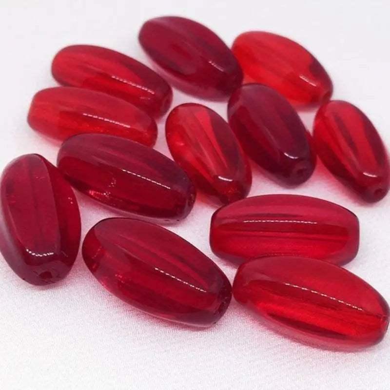 12 Vintage Red Siam Czech Oval Glass Beads - Sea Beads
