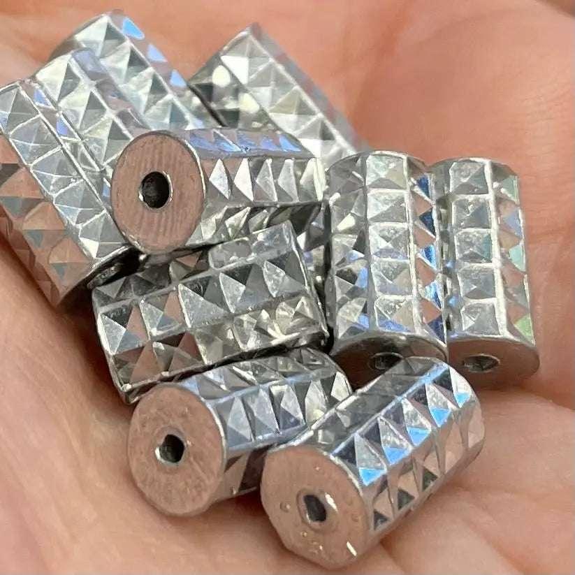 12 Vintage Silver Plated German Lucite Beads - Sea Beads