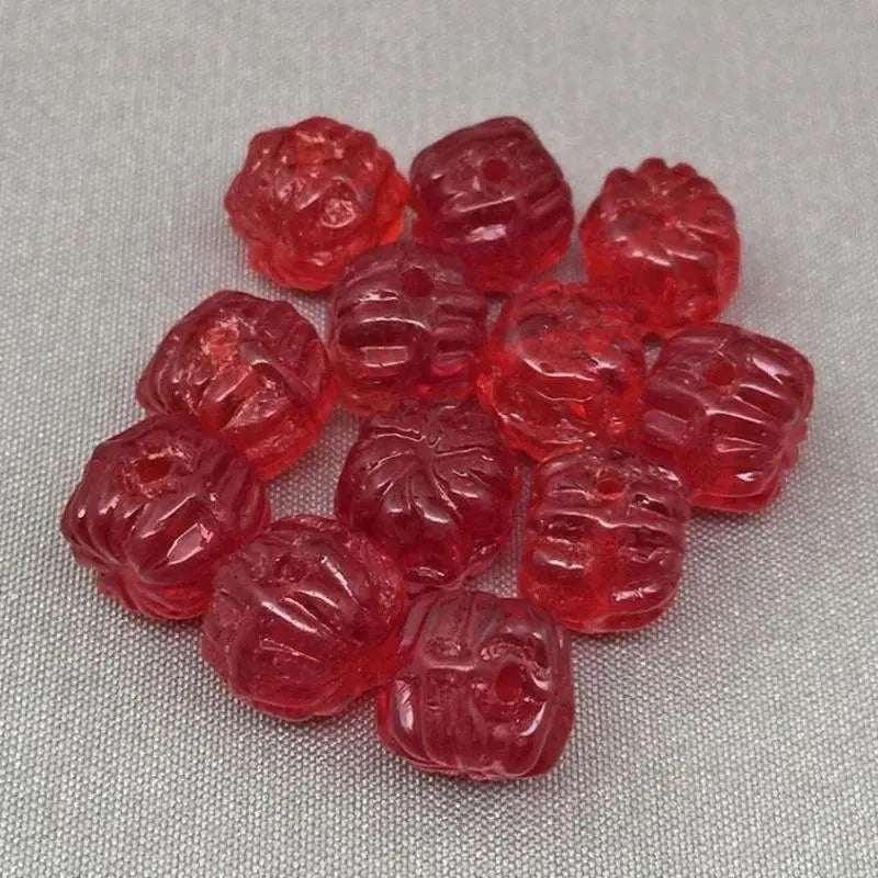 12 Vintage Translucent Candy Red Czech Pressed Glass Beads - Sea Beads