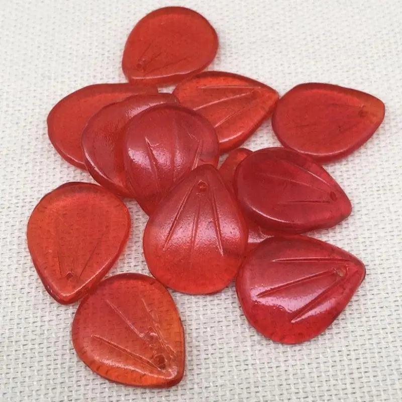 12 Vintage Translucent Red German Petal Glass Beads - Sea Beads
