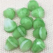 12 Vintage Green White German Givre Cone Glass Beads - Sea Beads