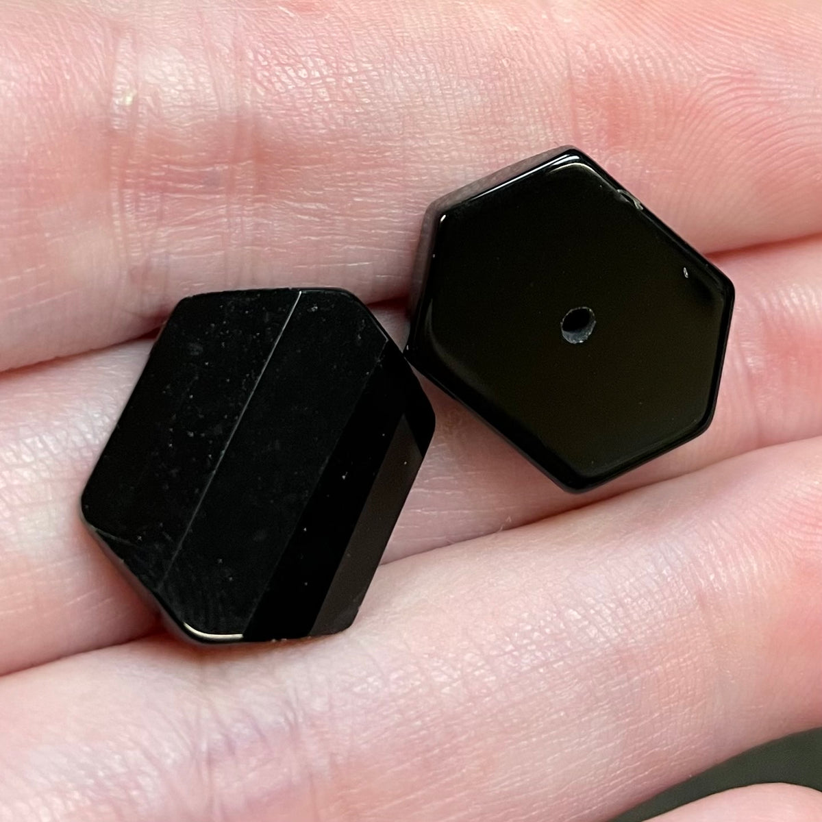 2 Vintage Black Onyx Gemstone Cabochons