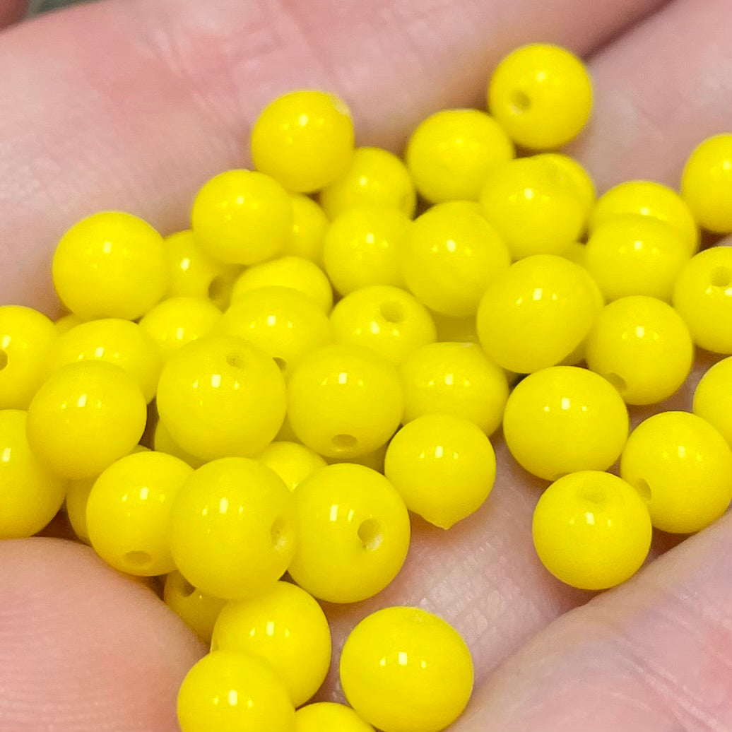 100 Vintage Bright Yellow Round Glass Beads