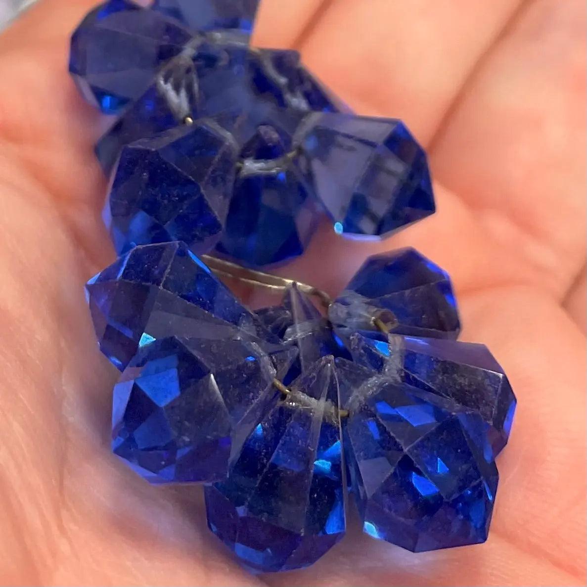 14 Vintage Blue Sapphire Faceted Crystal Drops - Sea Beads