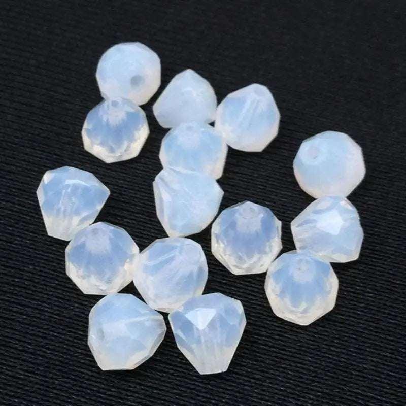 15 Vintage White German Opal Cone Glass Beads - Sea Beads