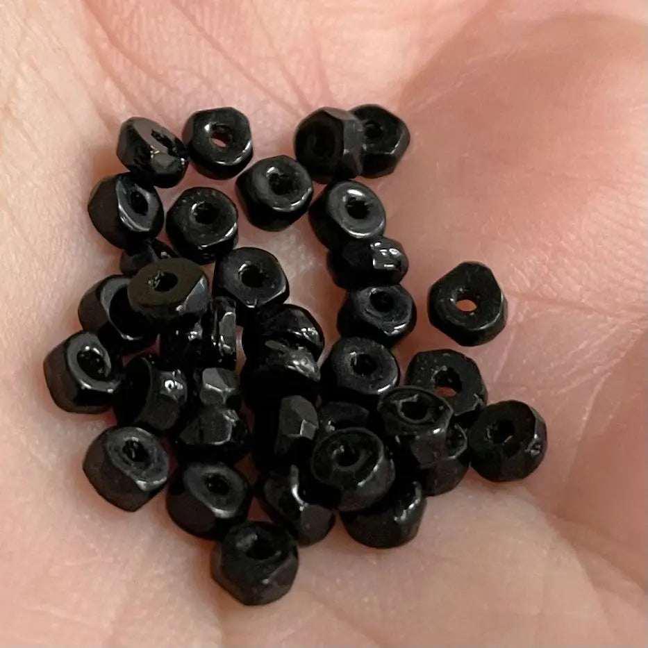 150 Black Tiny Faceted Black Rondelle Glass Beads - Sea Beads