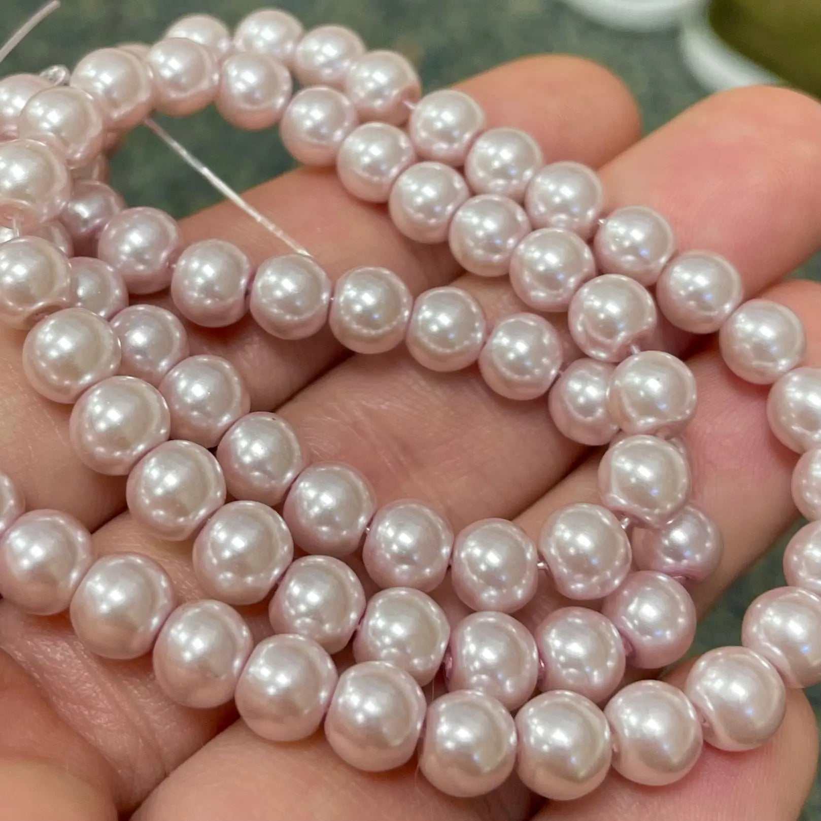 15" Strand Lavender Pearl Round Glass Beads - Sea Beads