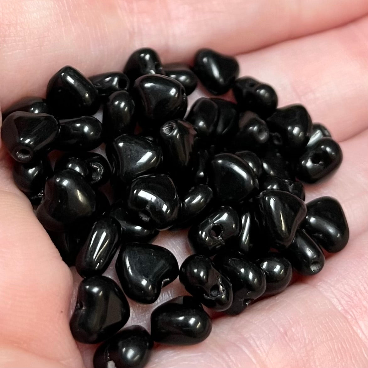 50 Vintage Black Czech Tiny Heart Glass Beads