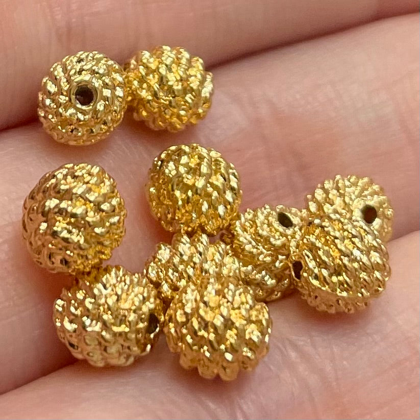 10 Vintage Gold Plated Textured Heavy Metal Beads