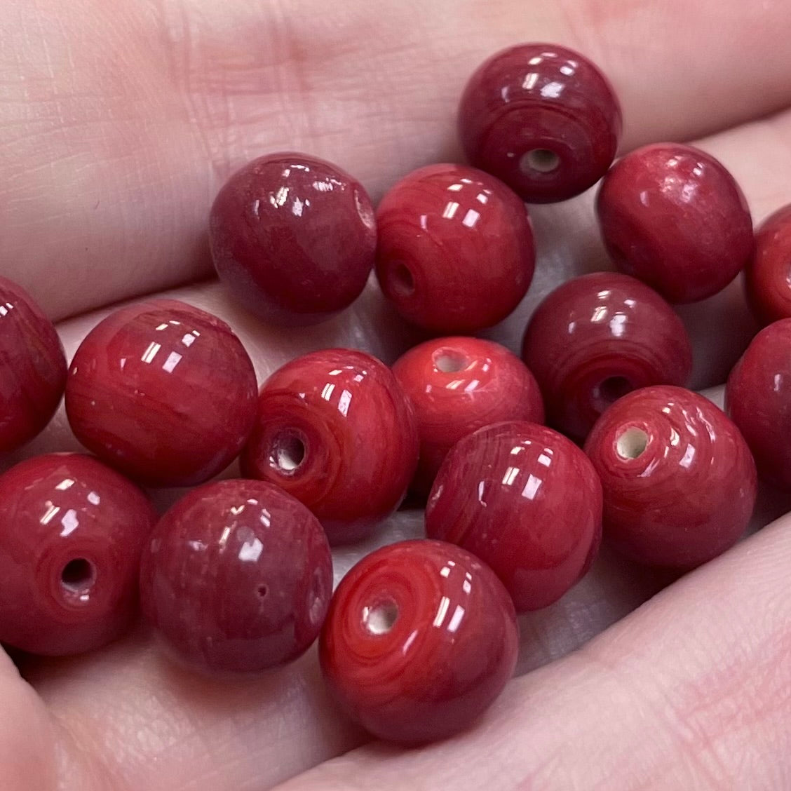20 Vintage Red Japan Two Tone Round Glass Beads