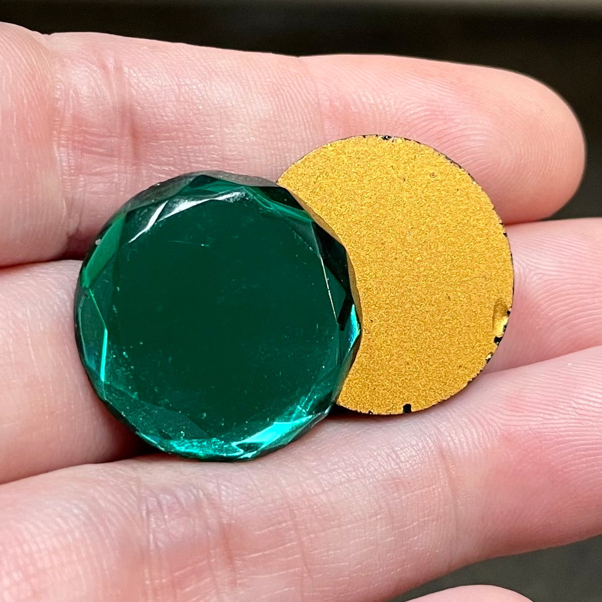 2 Vintage Green Emerald German Round Glass Cabochons #133