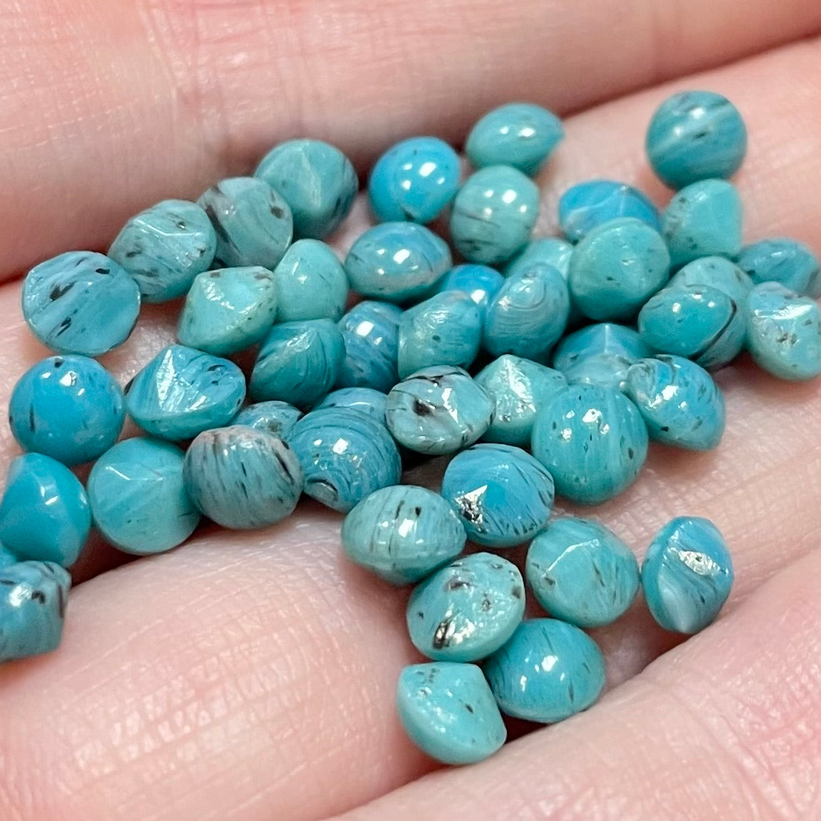 50 Vintage Blue Turquoise Small Round Glass Stones