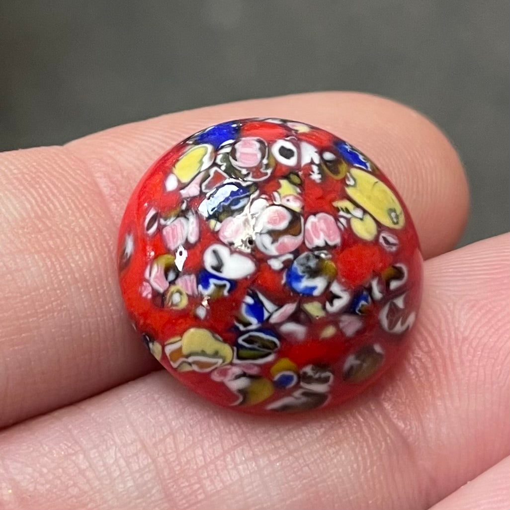 1 Vintage Red Millefiori Round Glass Cabochon