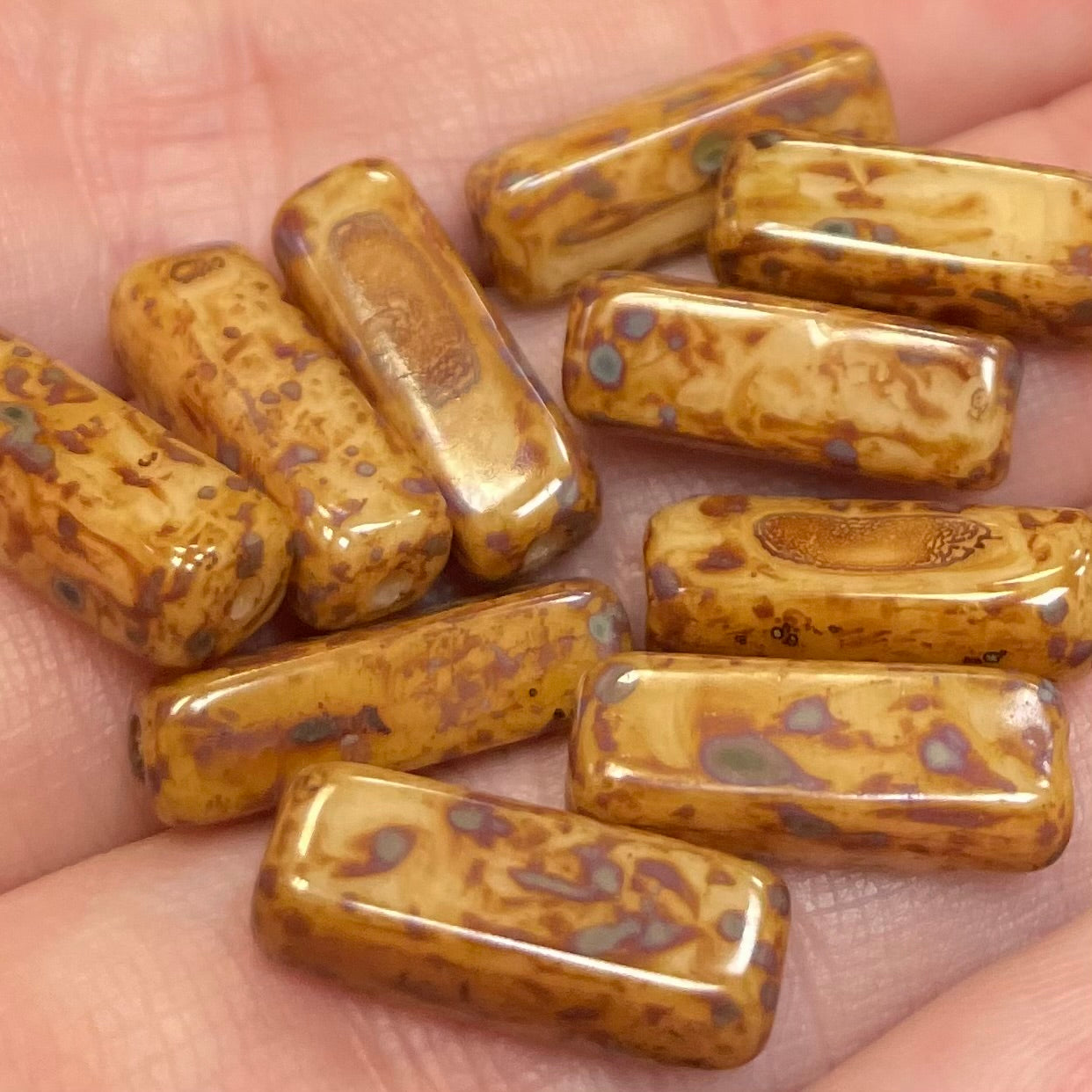 20 Golden Brown Picasso Czech Rectangle Glass Beads