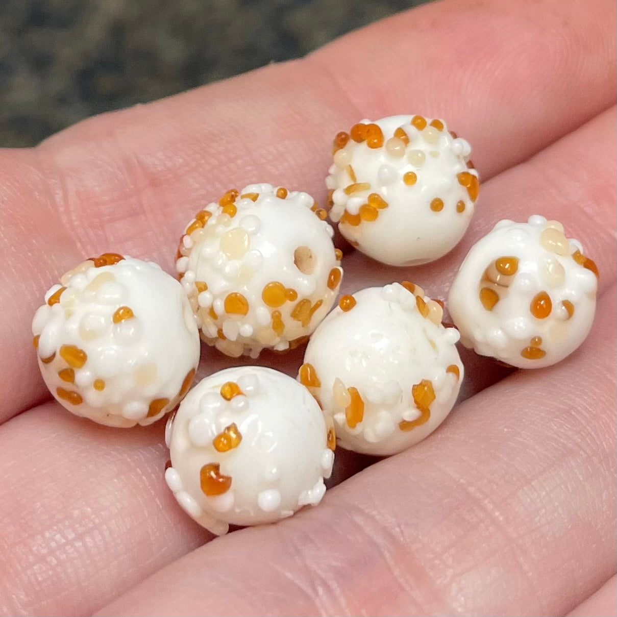 6 Vintage White Topaz Japan Sugar Round Glass Beads
