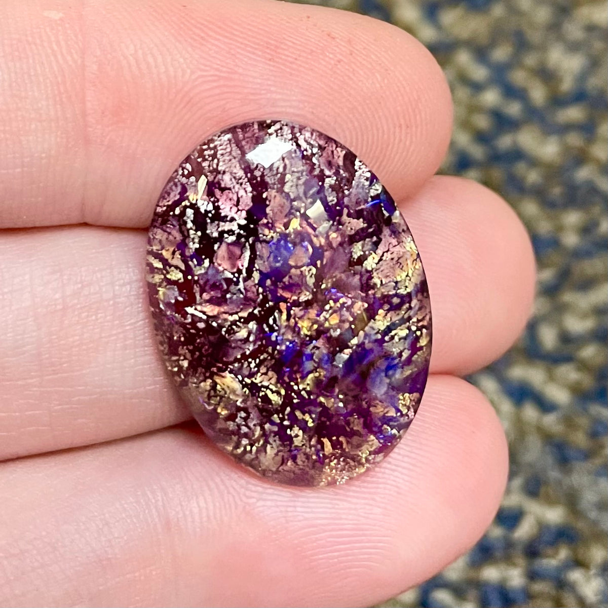 1 Vintage Purple Foil Japan Oval Glass Cabochon