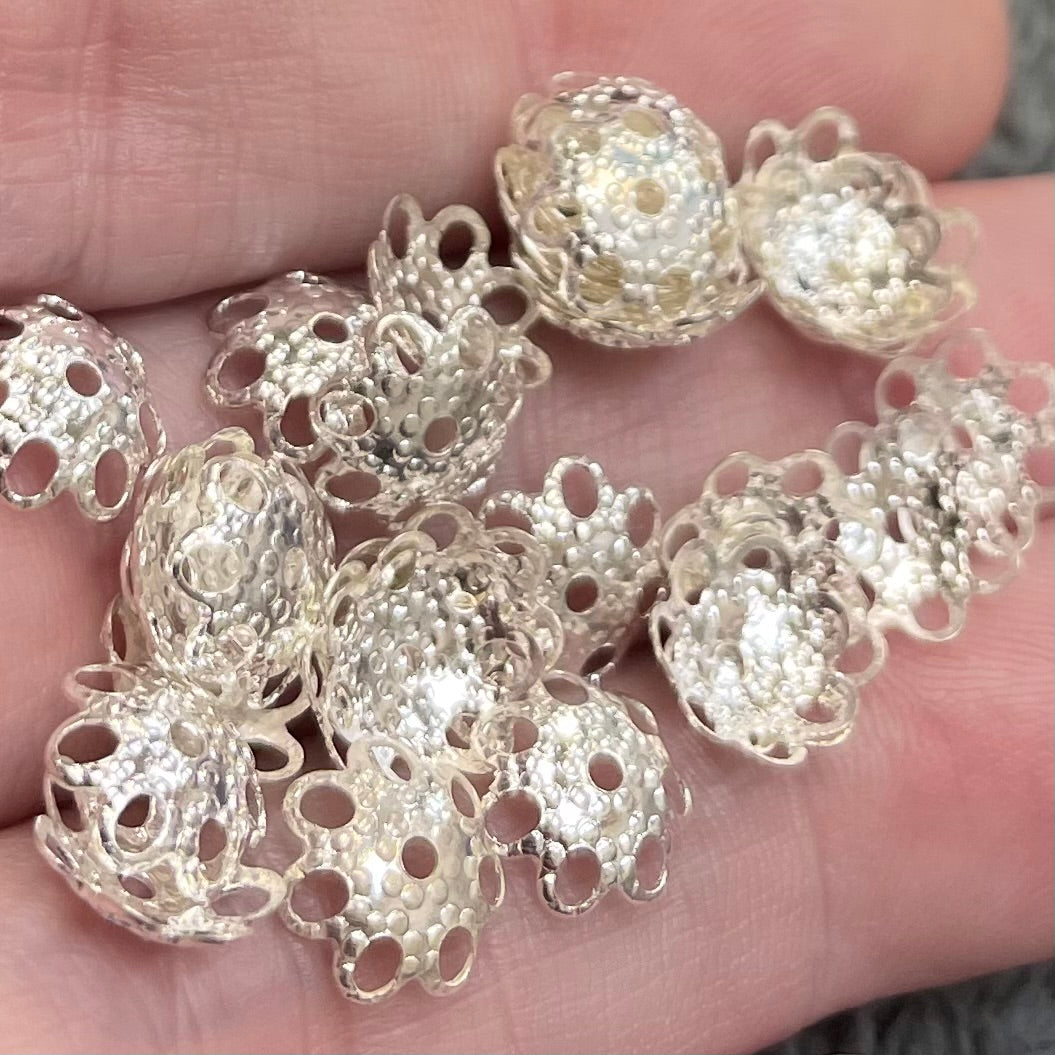 144 Vintage Silver Plated Filigree Metal Bead Caps