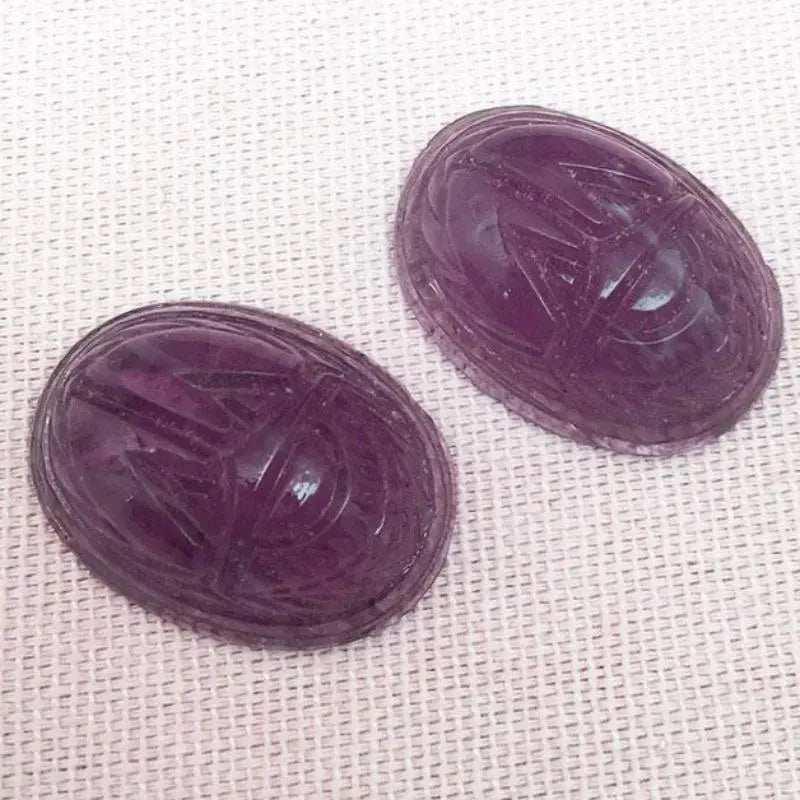 2 Light Purple Carved Scarab Oval Glass Cabochons - Sea Beads