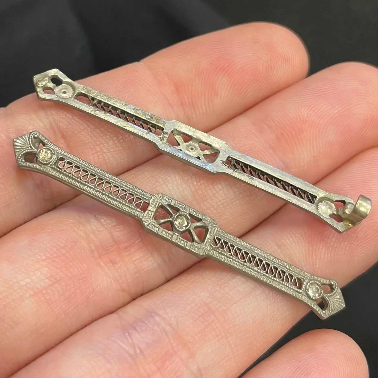 2 Victorian Bar Pin Metal Findings - Sea Beads