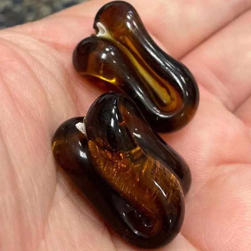 2 Vintage Amber Foil Japan Cherry Brand Glass Beads - Sea Beads