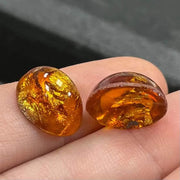 2 Vintage Amber Japan Foil Oval Glass Cabochons - Sea Beads